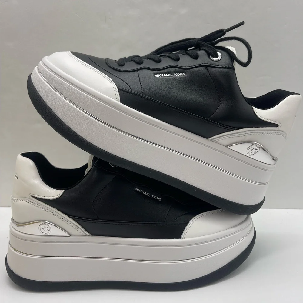 Michael Kors HAYES LACE UP LEATHER 43T4HYFS2L Black/Optic White Platforms